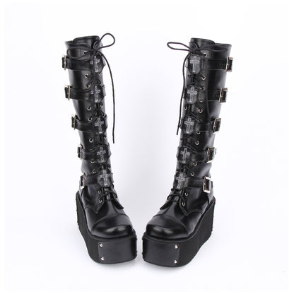A pair of Maramalive™ Punk High Boots with Cross Accents.