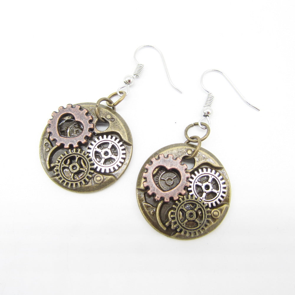 A pair of Maramalive™ European and American Retro Gear Earrings Steampunk DIY Handmade with gears and wings.