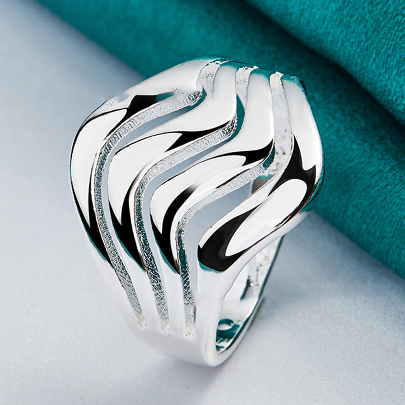 A West Lake Silver Geometric Ring with a wave design. Brand Name: Maramalive™
