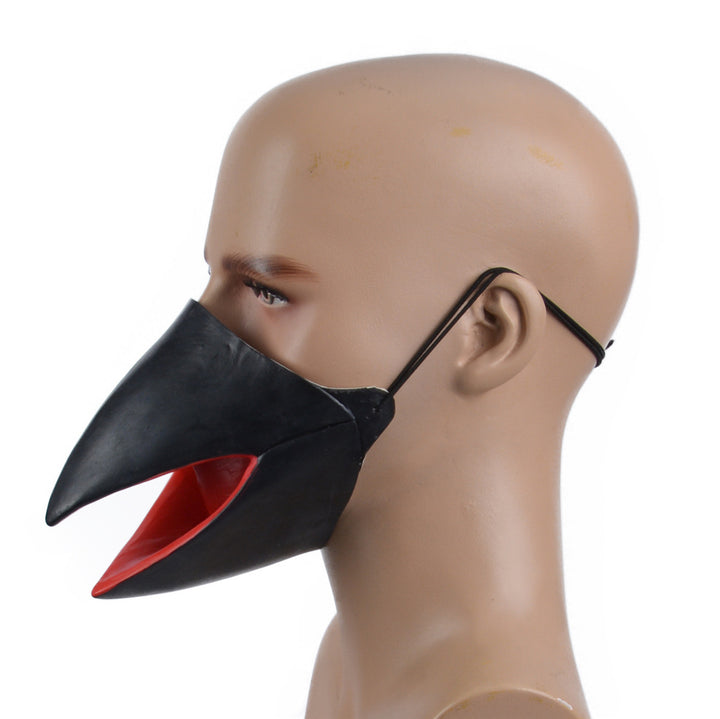 A Maramalive™ Halloween New Product Steampunk Plague Doctor Beak Mask with black color, red eyes and spikes.