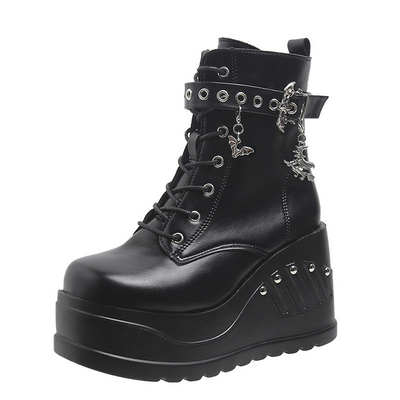 Black Punk Ankle Boots: Gothic Short Women's Shoes