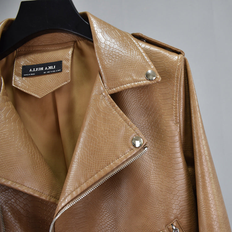 Maramalive™ Retro Faux Leather Textured Jacket - Vintage Vegan-Friendly Leather Coat Tan, 