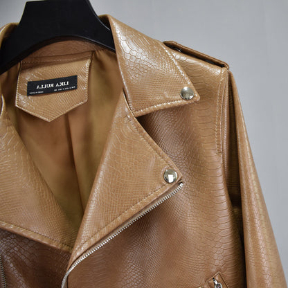  Maramalive™ Retro Faux Leather Textured Jacket - Vintage Vegan-Friendly Leather Coat Tan, 