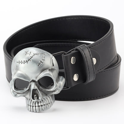 Skull head leather belt