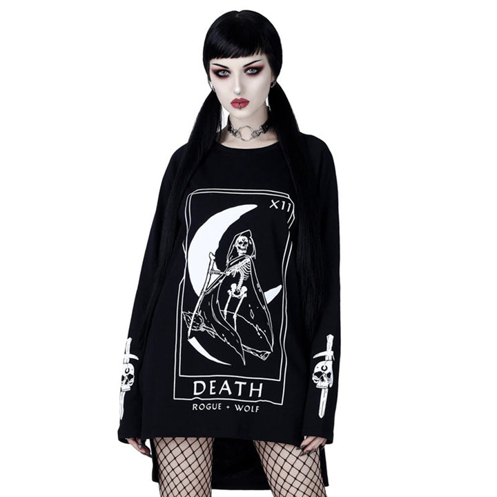 Maramalive™ Gothic Street Fashion Long Sweater with death tarot design.