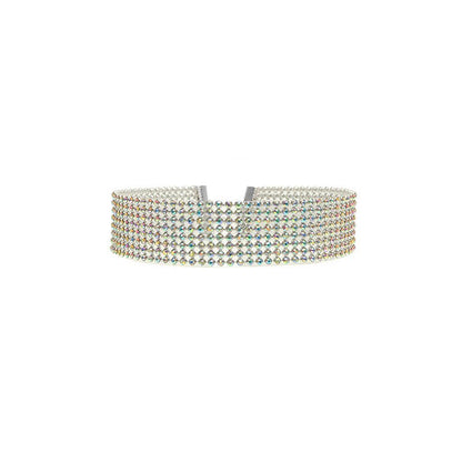 A woman wearing a Maramalive™ Fashion Women Full Crystal Rhinestone Choker Necklace Wedding Jewelry Chokers Necklaces for Women.