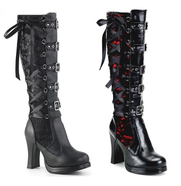 saddle-up-in-style-with-bow-belt-buckle-rider-boots Black and Red Lace