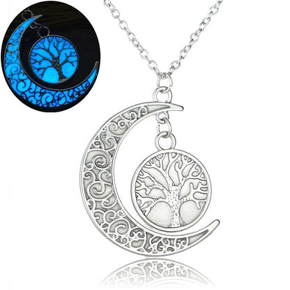 Maramalive™ Halloween Multicolored Moonlit Tree Of Life Necklace with a tree on the crescent.