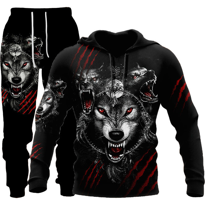 A black Hooded Tracksuit with Three-dimensional Art featuring an aggressive wolf design with red claw marks. The wolf's eyes and claws are depicted in vivid red, giving it a punk rock hoodie vibe by Maramalive™.