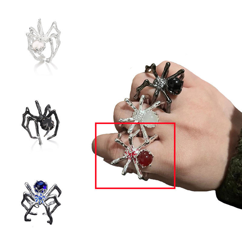 A Gothic Spider ring - Vintage Punk Luxury by Maramalive™ with a pink stone.