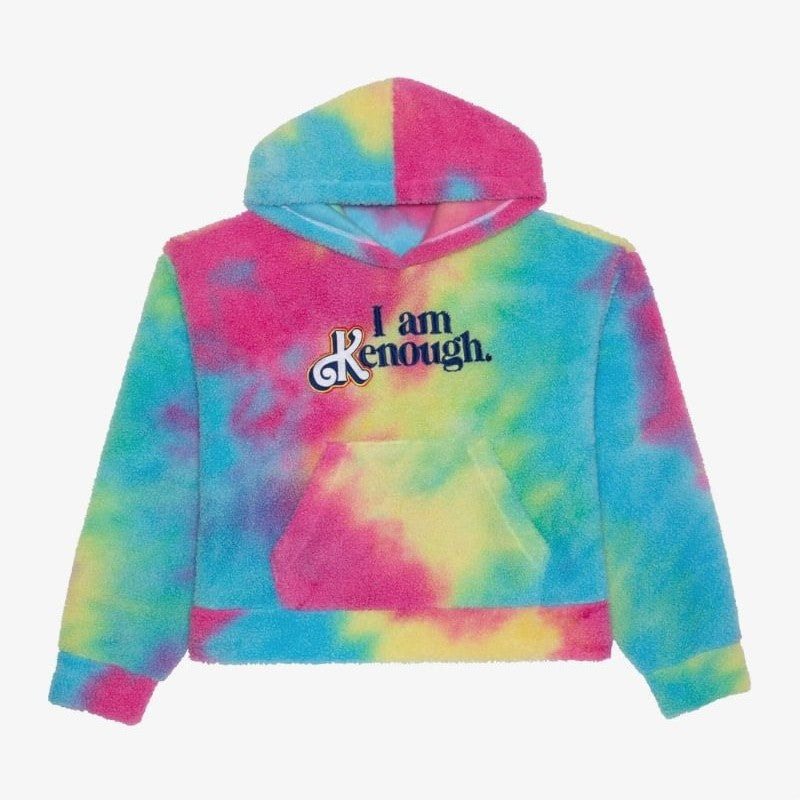 Maramalive™ Lamb Velvet Lazy Style Loose Tie Dyed Hoodie with the text 'I am Kenough.' on the front. This men's sweater features a front pocket and a hood.