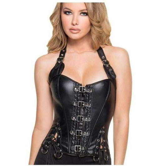 A woman wearing a Steampunk Faux Leather Corset by Maramalive™.