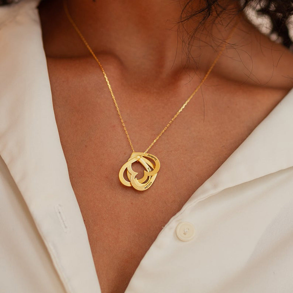 An image of a woman wearing a Maramalive™ Personalized Name Stainless Steel DIY Necklace Jewelry with an infinity symbol.