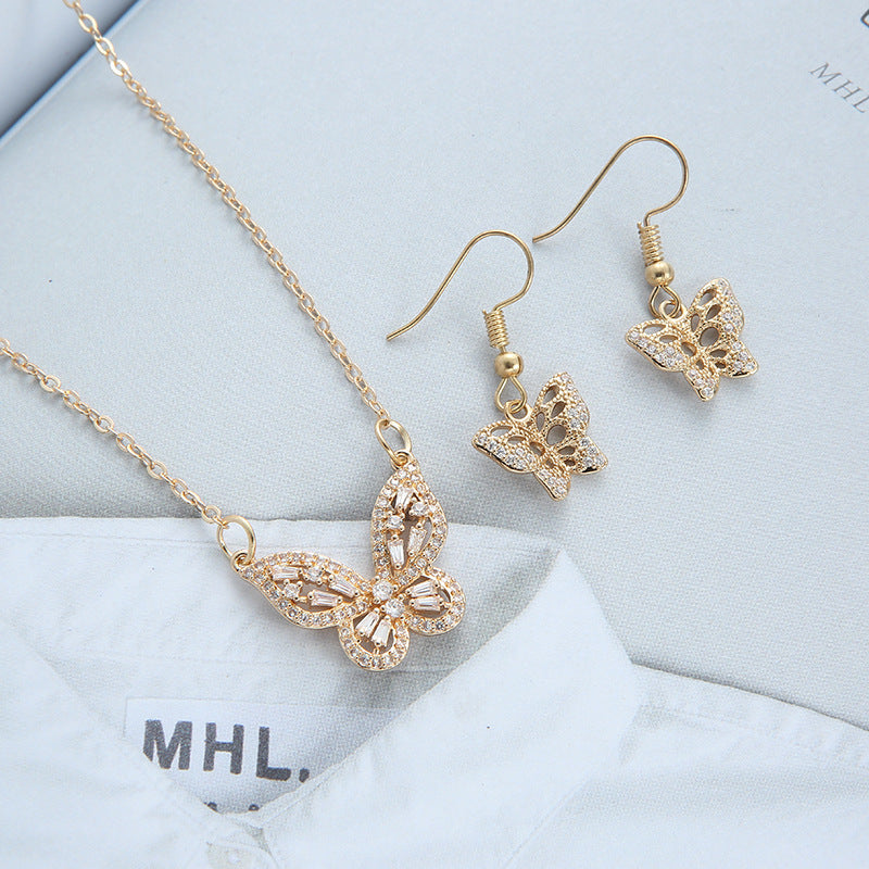 A European And American Entry Lux Copper Jewelry Micro Inlaid Zircon Butterfly Earrings Necklace Dress Accessories set by Maramalive™.