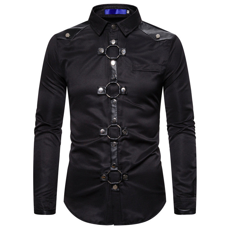 Maramalive™'s Midnight Majesty: Men's Gothic Style Rivet Casual Long Sleeve Shirt Men's Costume is a gothic men's long sleeve shirt with a touch of midnight majesty.