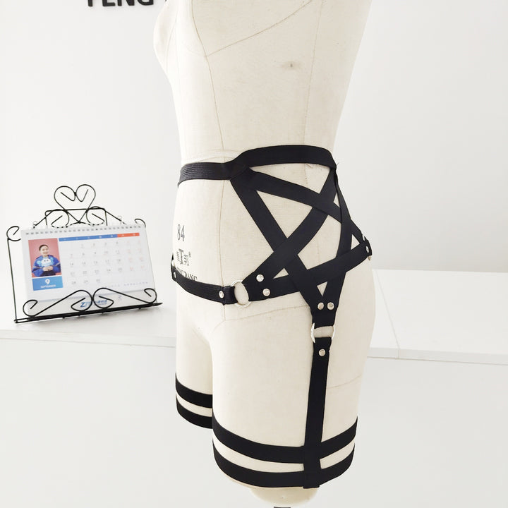 A mannequin wearing a Maramalive™ Harajuku style pentagram Gothic garter leg with strong elasticity.