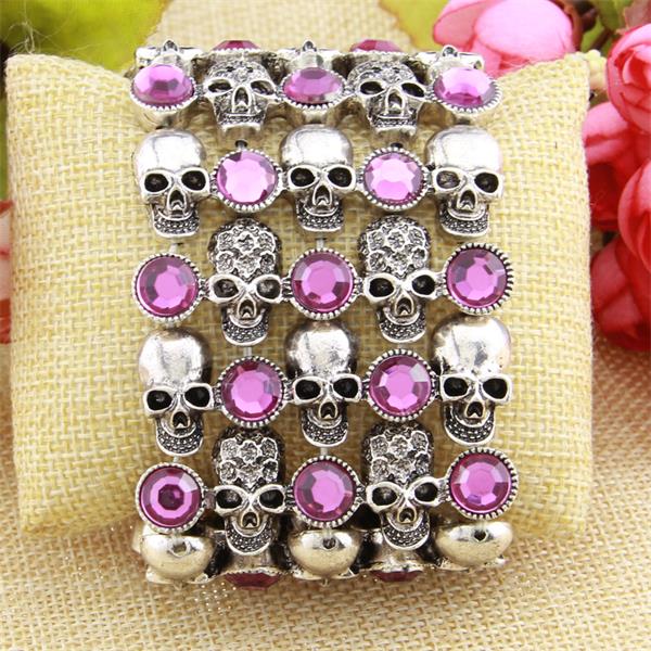 A Maramalive™ silver skull skeleton stretch bracelet for women biker bling jewelry antique gold silver plated W crystal with crystals and flowers.