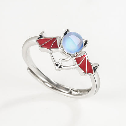 Silver Blue Moonlight Stone Angel Demon Ring