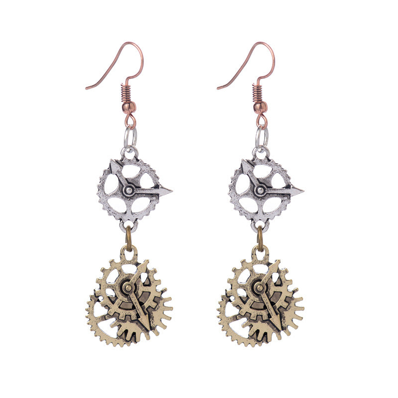 A pair of Maramalive™ Steamopunk Personalized Watch Needle Gear Earrings.