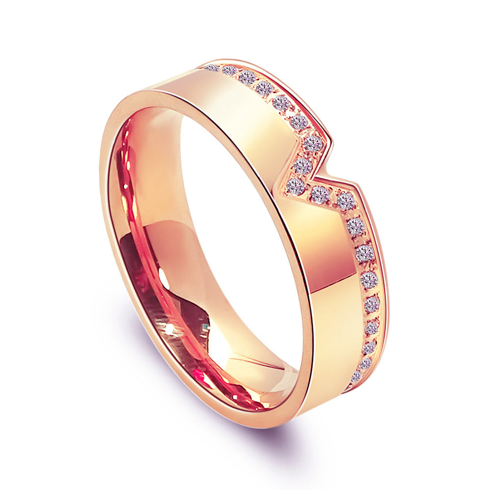 All-match Titanium Steel V Diamond-studded Ring 18K Gold Plating
