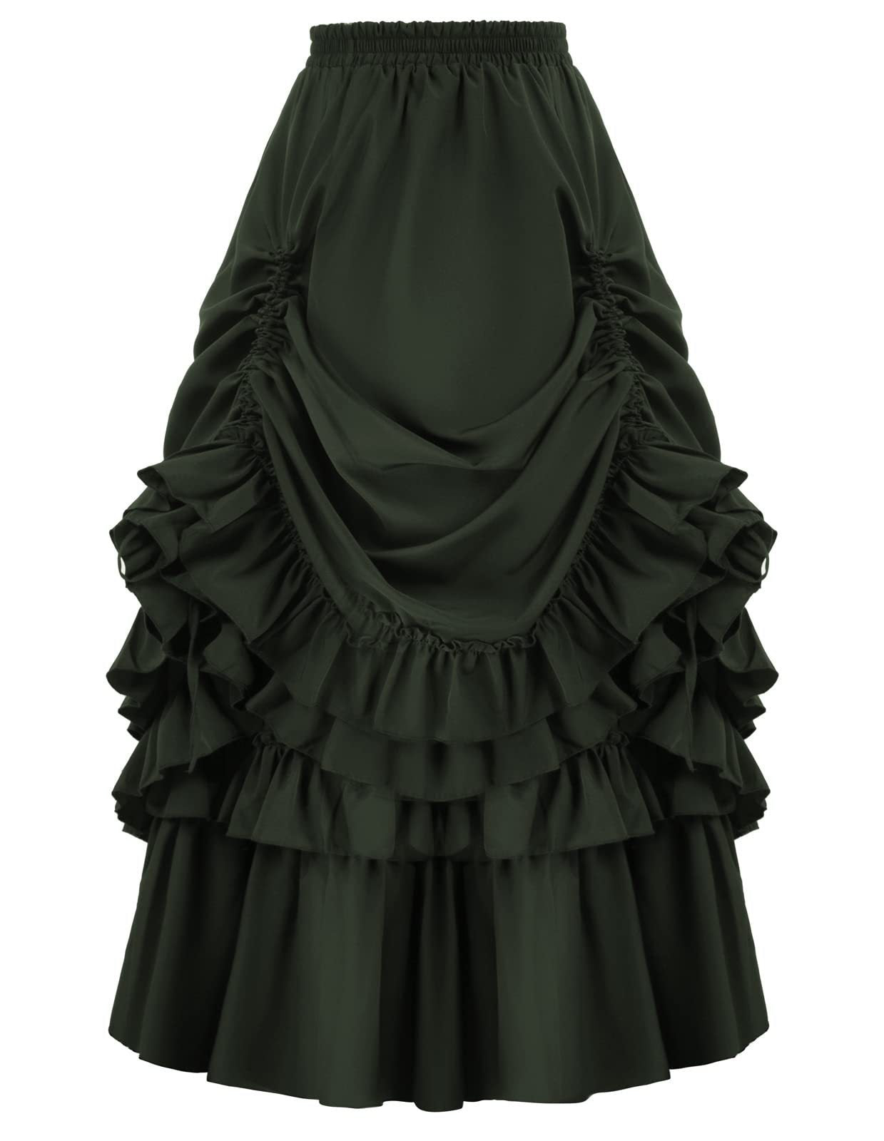 A black, brown and green Women's Vintage Gothic Victorian Skirt from Maramalive™ with ruffles.