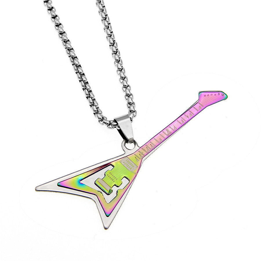 Fluro pink and green on titanium steel Guitar pendant and chain from Maramalive™ 