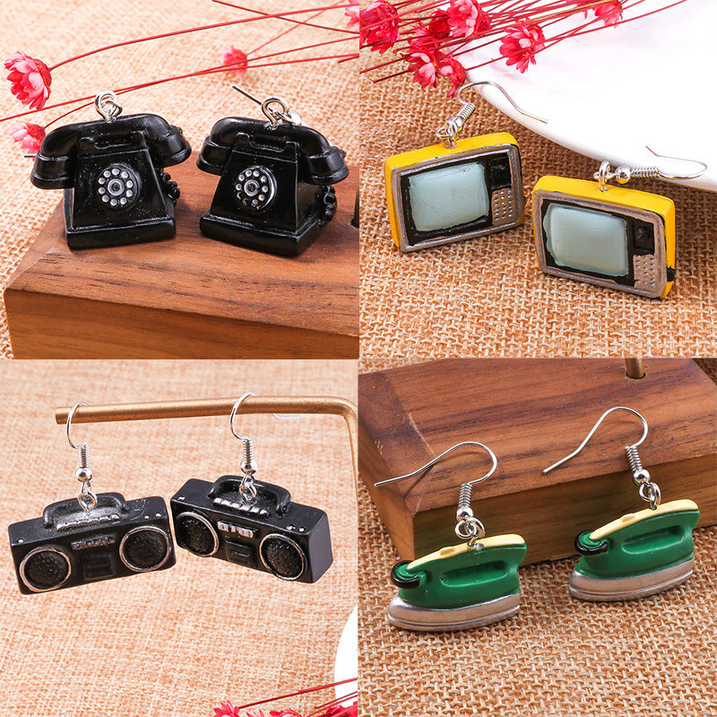 Personalized Old Object Ear Studs Telephone TV Iron Radio Retro Chinese Style Eardrop Earring