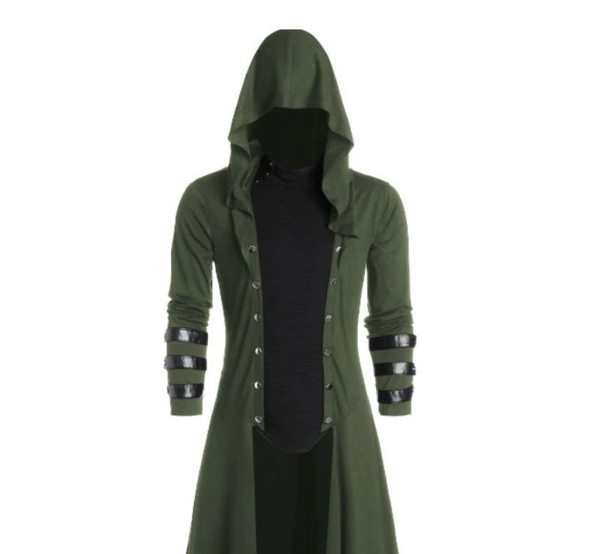 A Men's Vintage Court Gothic Evening Dress Jacket by Maramalive™ with a hood.