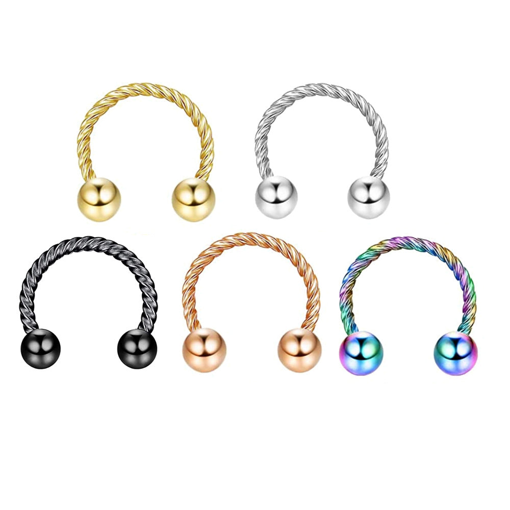 Four different colored Stainless Steel Nose Ring Twist Horseshoe Rod Nasal Splint Simple Human Body Piercing Accessories by Maramalive™.