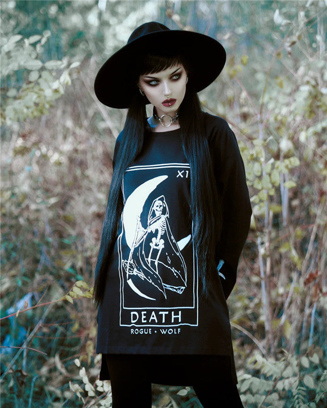 Maramalive™ Gothic Street Fashion Long Sweater with death tarot design.