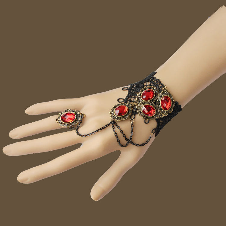 A Maramalive™ mannequin's hand with a Gothic Style Fashion Black Female Lace Bracelet Ring.
