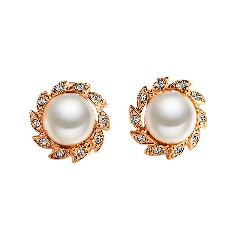 A pair of Maramalive™ Pearl Ear Clip for Women earrings in rose gold.