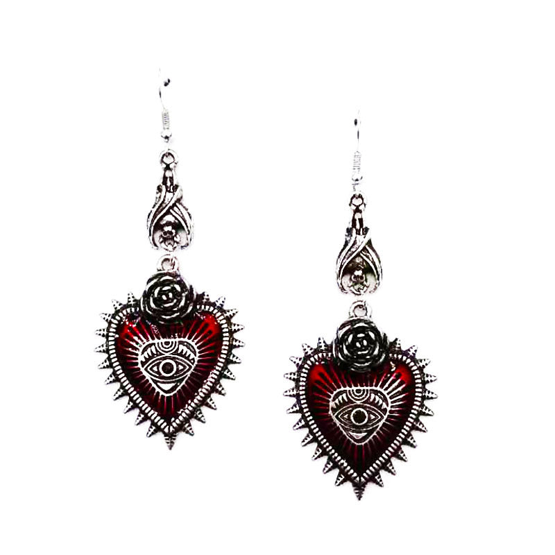 A pair of Maramalive™ Vintage Lolita Gothic Evil Eye Red Heart Earrings for Women Halloween Cosplay.