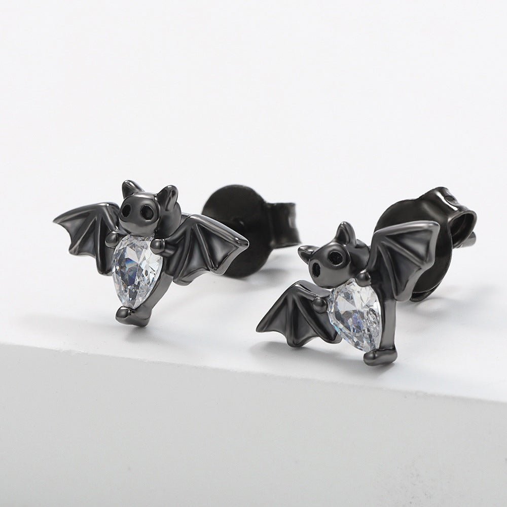 A pair of Black Vampire Gothic Bat Stud Earrings European And American Halloween Accessories by Maramalive™ for women.