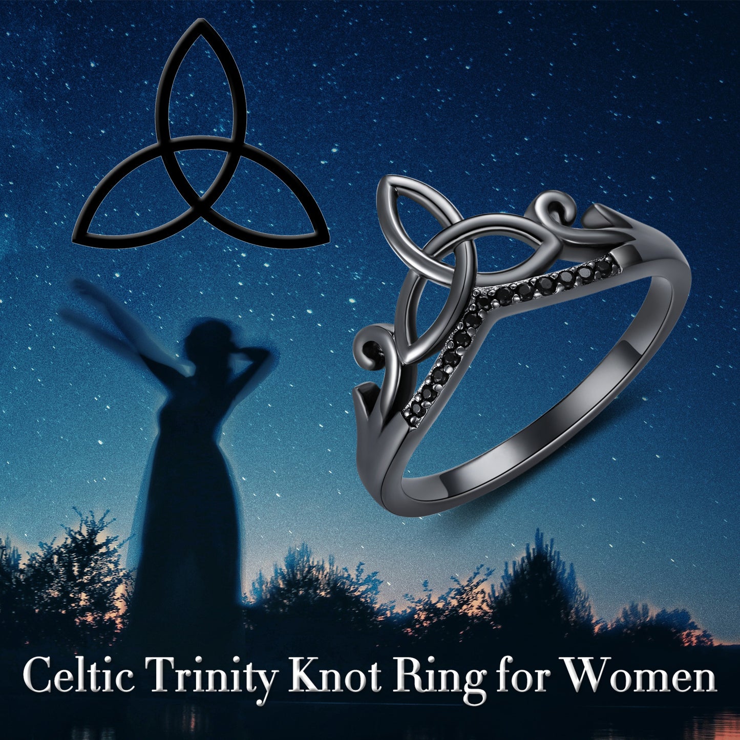 Sterling Silver Black Celtic Rings