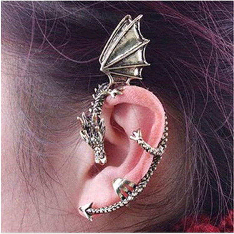 A woman's ear with a Maramalive™ Goth Punk Dragon Ear Accessories.