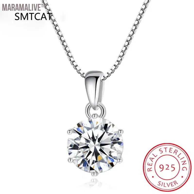 925 Silver Rhodium plating 1 Carat VVS1 Diamond Test Round Shape Moissanite Pendant Necklace Women Classic Gemstone Necklace