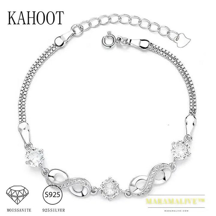 925 Sterling Silver 1.5 Carat Moissanite Eternity Bracelet Women's Fashion Temperament Elegant and Noble Gift for Girlfriend Mom