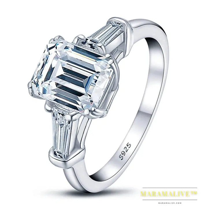 925 Sterling Silver 3EX VVS1 Emerald Cut 2CT Real Moissanite Pass Test Diamond Ring Wedding Engagement Jewelry