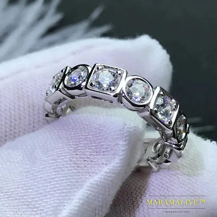 925 Sterling Silver 3.5mm Round Cut Full Eternity Ring for Women Simulated Diamond Square Engagement Wedding Band Ring