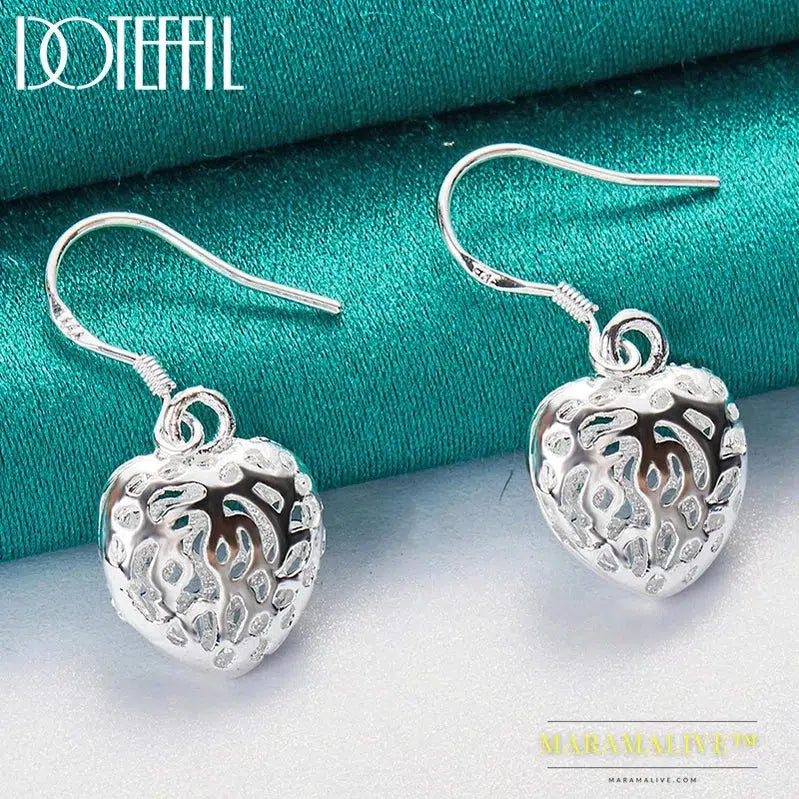 925 Sterling Silver Hollow Heart Drop Earrings For Woman Wedding Engagement Fashion Party Charm Jewelry