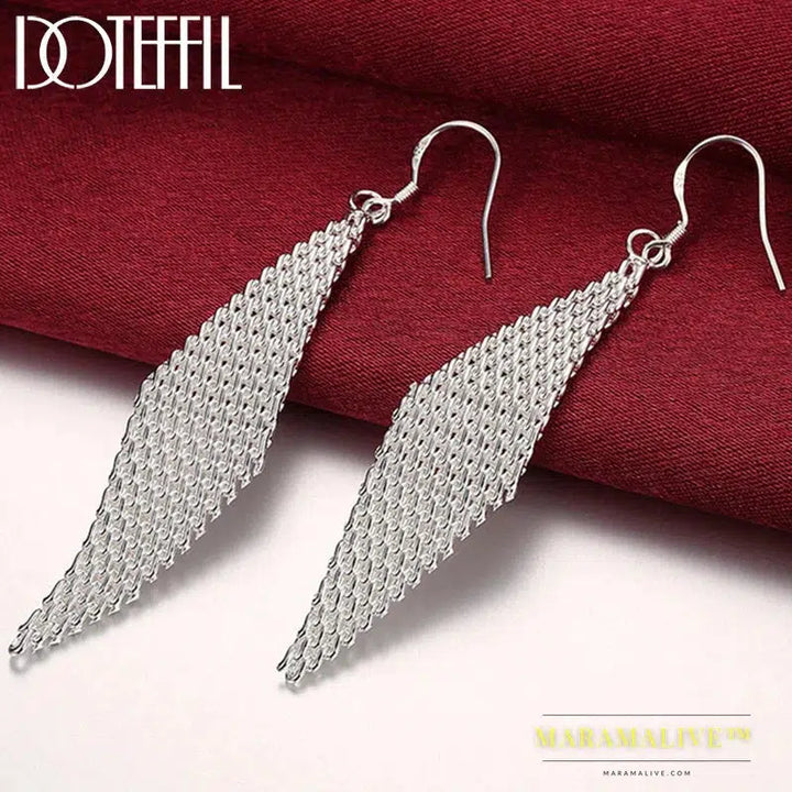 925 Sterling Silver Intertwined Network Drop Earrings For Women Wedding Engagement Party Jewelry