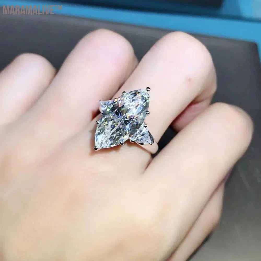 925 Sterling Silver Marquise Cut 8 CT 3EX VVS D Color Created Moissanite Wedding Engagement Customized Ring Fine Jewelry