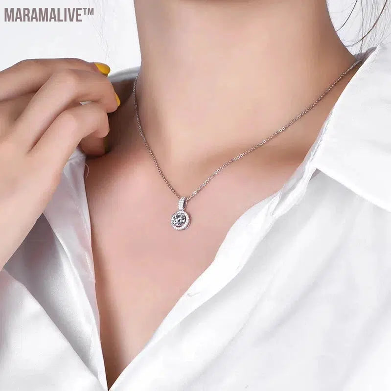 925 Sterling Silver Necklace For Women Real Moissanite Diamonds Pendant With GRA Certificate Neck Chain Fine Jewelry