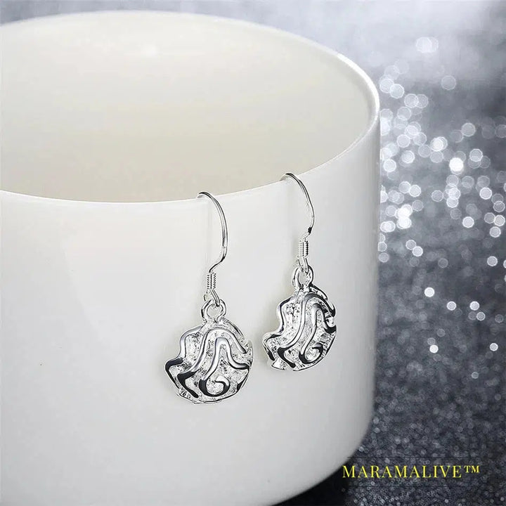 925 Sterling Silver Rose Flower Drop Earrings For Woman Wedding Engagement Fashion Party Charm Jewelry