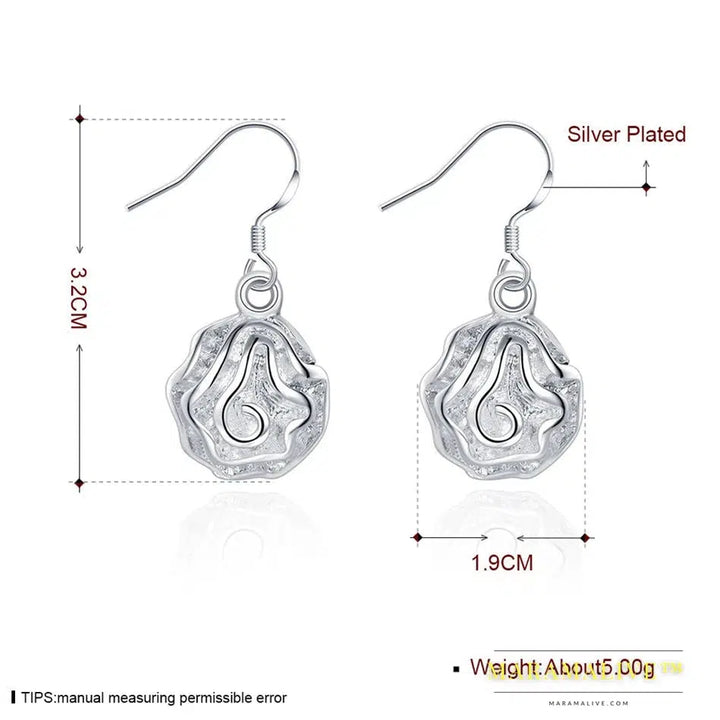 925 Sterling Silver Rose Flower Drop Earrings For Woman Wedding Engagement Fashion Party Charm Jewelry