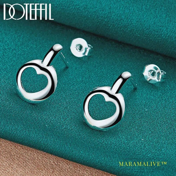 925 Sterling Silver Round Heart Stud Earring For Women Fashion Charm Wedding Engagement Party Jewelry