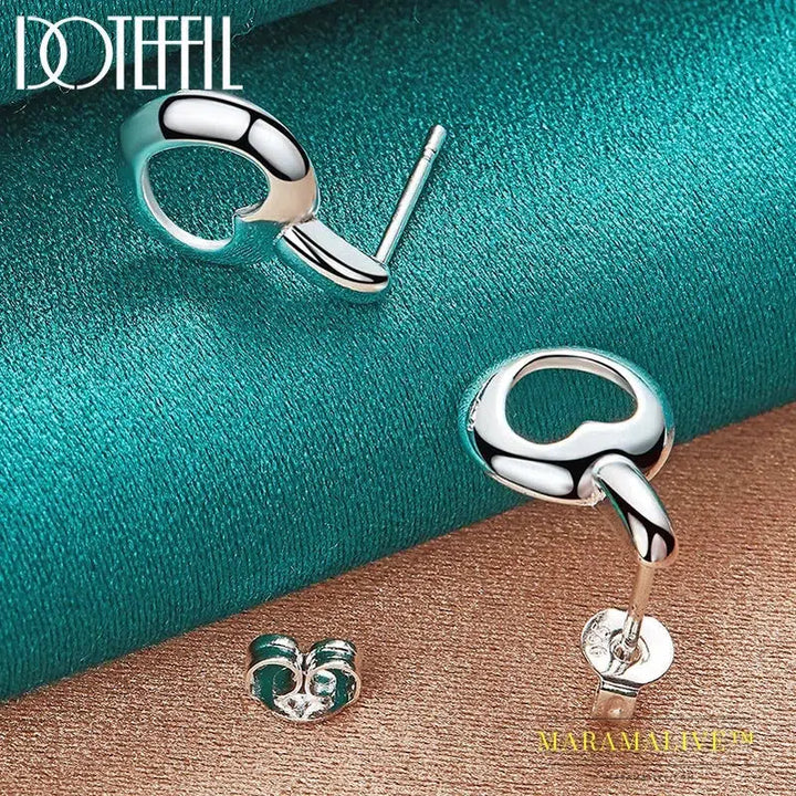 925 Sterling Silver Round Heart Stud Earring For Women Fashion Charm Wedding Engagement Party Jewelry