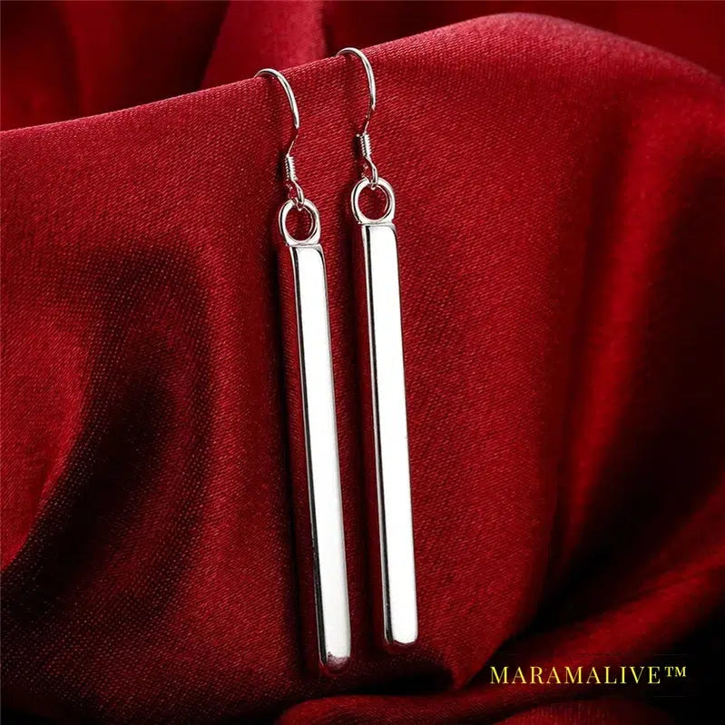 925 Sterling Silver Square Pillar Drop Earrings Women