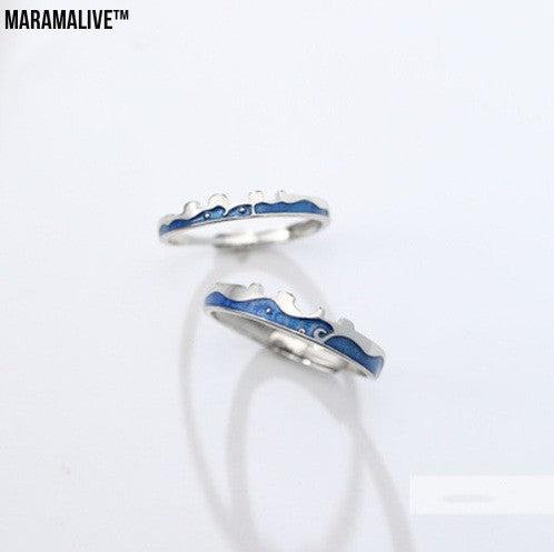 925 Sterling Silver Wave Matching Couple Ring